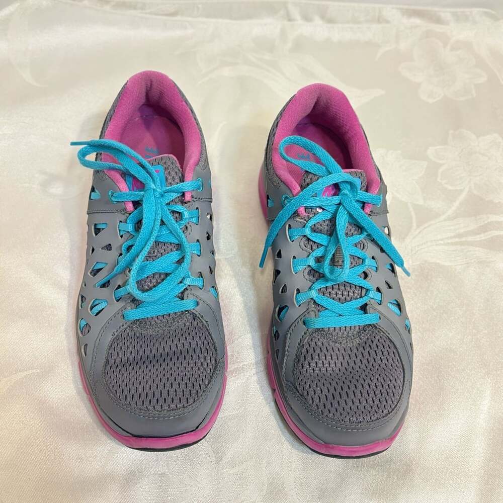Nike Women's Dual Fusion Run 2 Gray Pink Blue Running Shoes Size 7.5